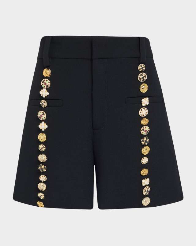 Button Luxe High Waisted Wool Shorts